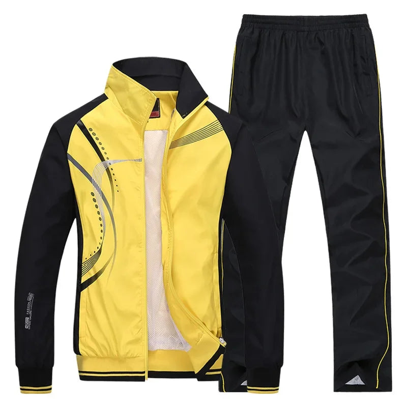 Men's Set Spring Autumn Men Sportswear 2 Piece Sets Zipper Jacket+Pant Casual Print Fitness Jogging Male Sports Suit M-5XL