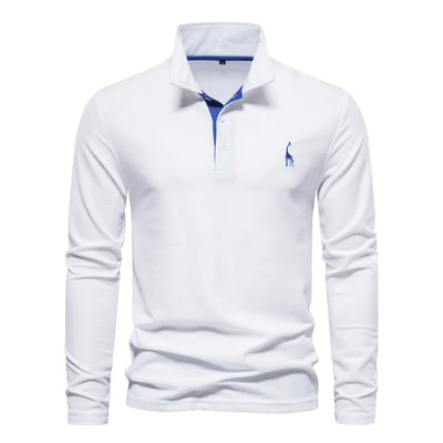 AIOPESON 2023 New Men's Deer Embroidery Polo Shirts Solid Color Long Sleeve Social Business Male