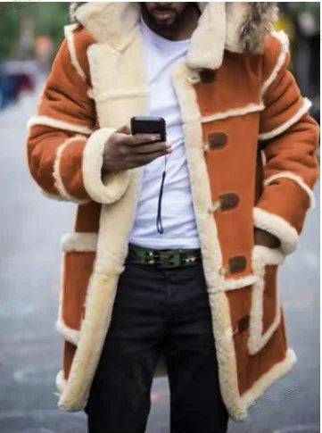 Overcoats Winter Men Jackets Loose Long Cotton-padded Coats Fashion Patchwork Thickened Plush Warm Jackets Casual Streetwear Man