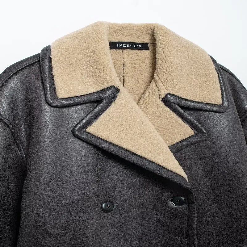 Double-Sided Leather And Fur Collar Jaet 2024 Autumn Winter New Women's Faion Versatile Flip Collar Jaet Outerwear