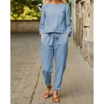 Spring Summer New Vintage Print Long Sleeve round Neck T-Shirt Set Wide Leg Pants Ethnic Style Fashionable Women's Outfit