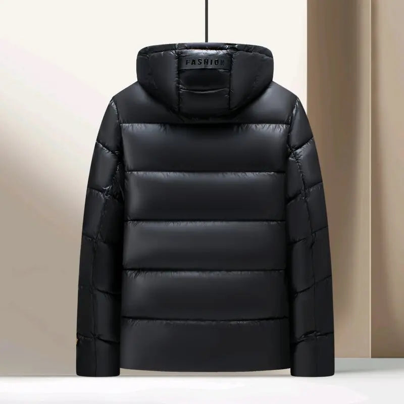 Mens Winter Puffer Jacket Black Warm Thickened Hooded Down Coat For Man Thermal Outdoor Parka With Detachable Hood
