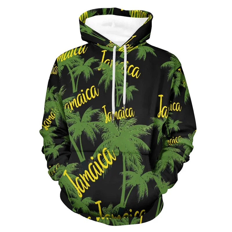 3D Printed Jamaica Flag Hoodie For Men Cool Streetwear Long Sleeves Hooded Sweatshirt Drawstring Spring Pullover Autumn Coat