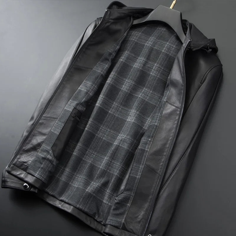 Men's Leather Jackets, Hooded Jacket, Genuine Sheepskin jacket, Busines Handsome Men's Wear, Casual Coat, Spring Autumn