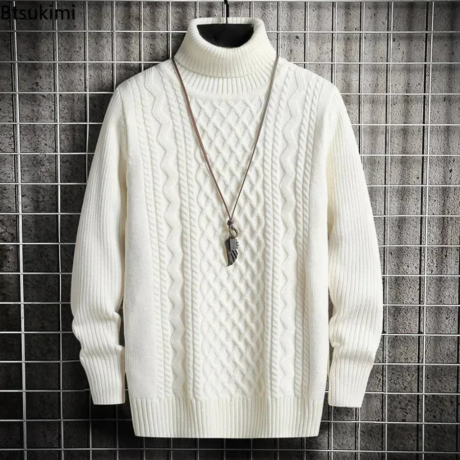 2025 Men's Winter Warm Turtleneck Sweaters Knitted Thick Pullover Casual Sweaters High Neck Knited Solid Color Jumpers for Men