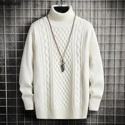 2025 Men's Winter Warm Turtleneck Sweaters Knitted Thick Pullover Casual Sweaters High Neck Knited Solid Color Jumpers for Men