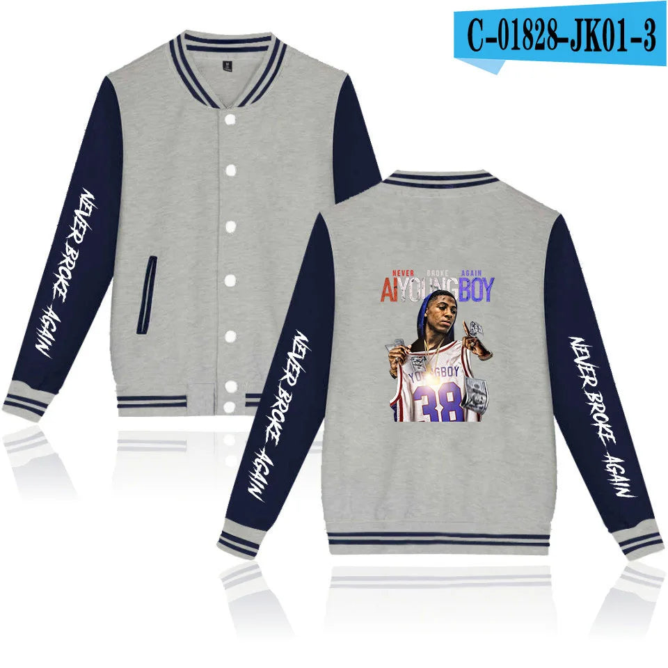 Rapper YoungBoy Never Broke Again Baseball Jacket Men's Hoodie Sweatshirt Boys Girls Harajuku Jackets Streetwear College Coats