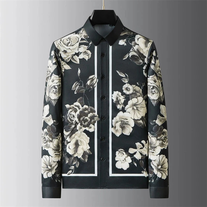 High-end men's shirt printed men's shirt long-sleeved lapel shirt daily outdoor shopping comfortable fabric large size xs-6xl