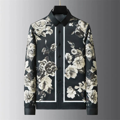 High-end men's shirt printed men's shirt long-sleeved lapel shirt daily outdoor shopping comfortable fabric large size xs-6xl