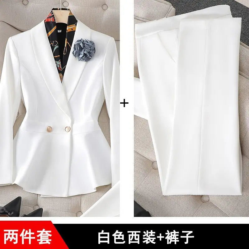 New High Quality Autumn Formal Women's Suit Fashion Long Sleeve Blazer Coat + Straight Pants Trousers Office Lady Two piece Set
