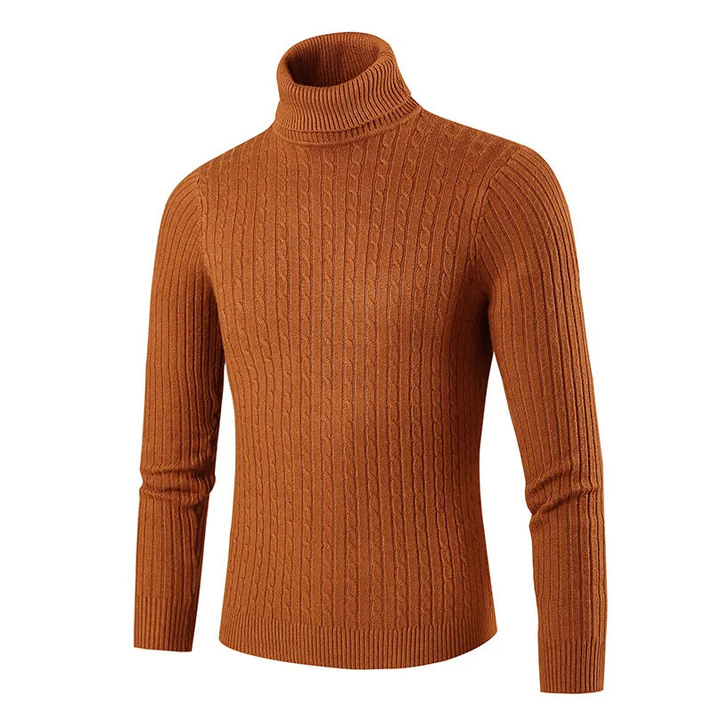 2025 Winter Men's Sweater Casual Slim Fit High Neck Pullover High Quality Elastic Pink Sweaters Knitted Sweater Men