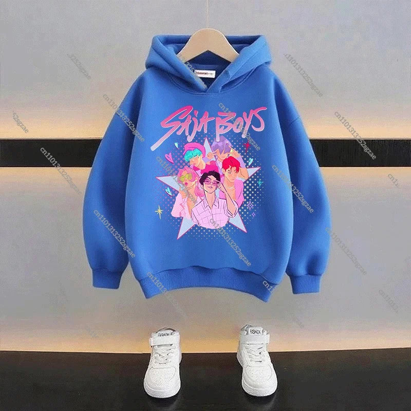 New 2025 KPop Demon Hunters Kids Hoodie: Cartoon Character Hooded Sweatshirt For Boys & Girls Casual Comfy Top