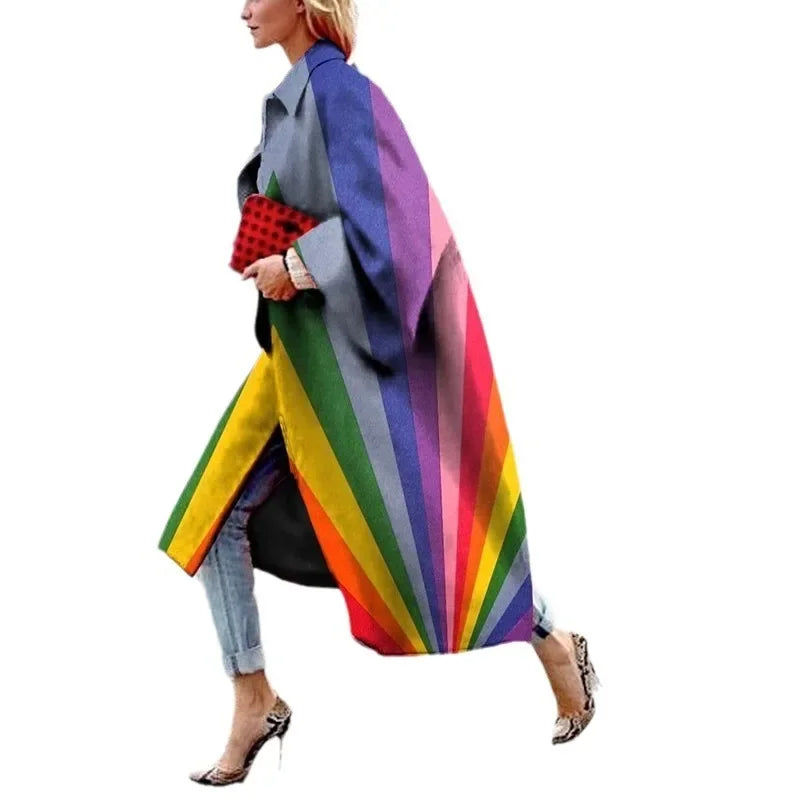 2025 Autumn/Winter New Women's Flare Sleeve Jacket Loose-Fit Printing Long-Sleeve Coat Windbreaker For Juniors Fashion