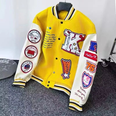 Supzoom New Arrival Rib Sleeve Top Fashion Embroidery HelloKitty Loose Cardigan Casual Pilot Ins Bomber Baseball Jacket