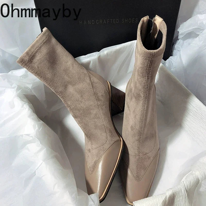 Winter Women's Ankle Boots Fashion Pointed Toe High Heel Short Boats Ladies Elegant Morder Bootties