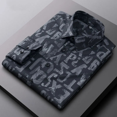 Spring and Autumn new bamboo fiber long sleeve shirt business slim shirt Men's clothing Men's long sleeve printed striped shirt