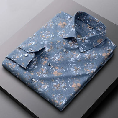 Spring and Autumn new bamboo fiber long sleeve shirt business slim shirt Men's clothing Men's long sleeve printed striped shirt