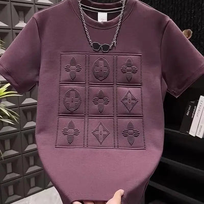 2025 summer new men's versatile heavy industry letter steel print short sleeve t-shirt fashion casual crew neck pullover top