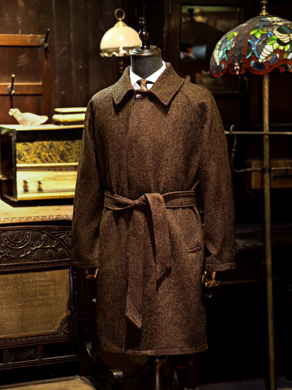 Men's Tweed Balmacaan Coat Color Speckled Pattern Classic Elegant Style Windbreaker