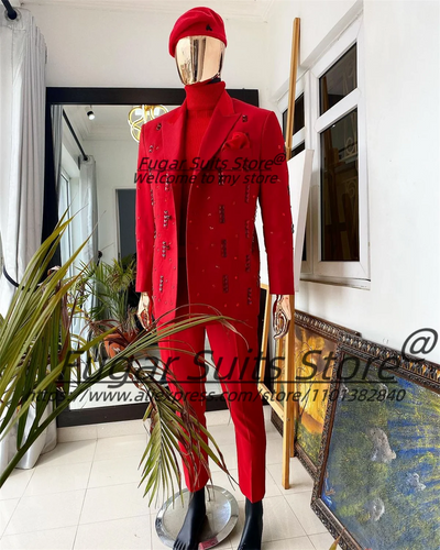 Shiny Stone Beaded Male Prom Blazers High-end Groom Wedding Tuxedos Slim Peak Lapel Men Suits 2 Pcs Sets Customized Ropa Hombre