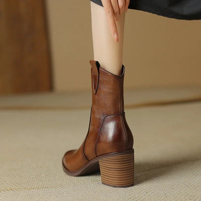 2024 Autumn Women Boots Women Shoes Pointed Toe Chunky Heel Boots Casual Winter Boots Short Modern Boots Chelsea High Heels