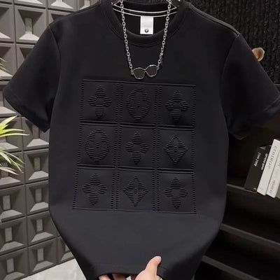 2025 summer new men's versatile heavy industry letter steel print short sleeve t-shirt fashion casual crew neck pullover top