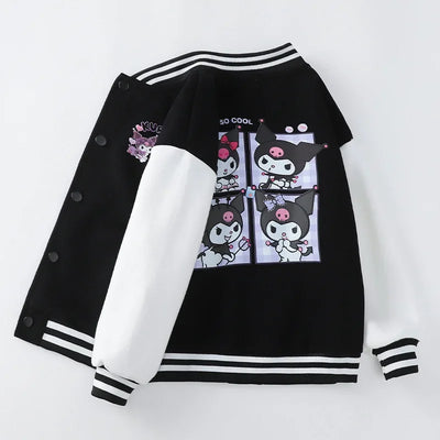 Kawaii Sanrio Kuromi Jackets For Girls Spring Autumn Teen Kids Cartoon Princess Cardigan Children's Baseball Uniform Sports Tops