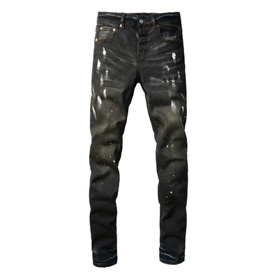 High Street Ripped Black American Jeans Paint Brand 9036 Pants for Women Fashionable Casual Torn Denim Skinnies