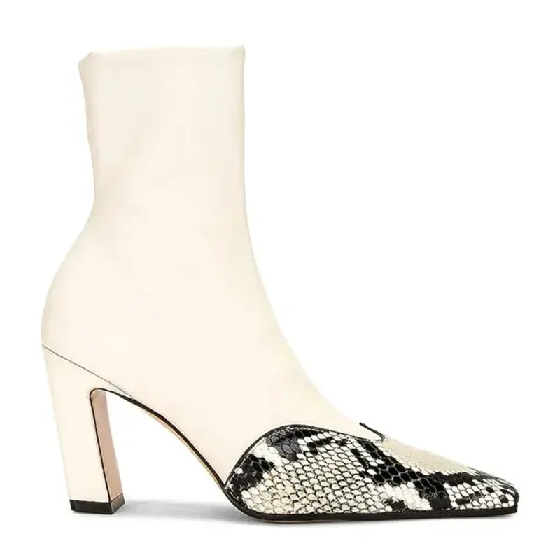 Leather Patchwork Sewing Ankle Boots Sexy Square Toe Zipper Thin Heel Accept Customized New Arrivals Fashion Women Boots