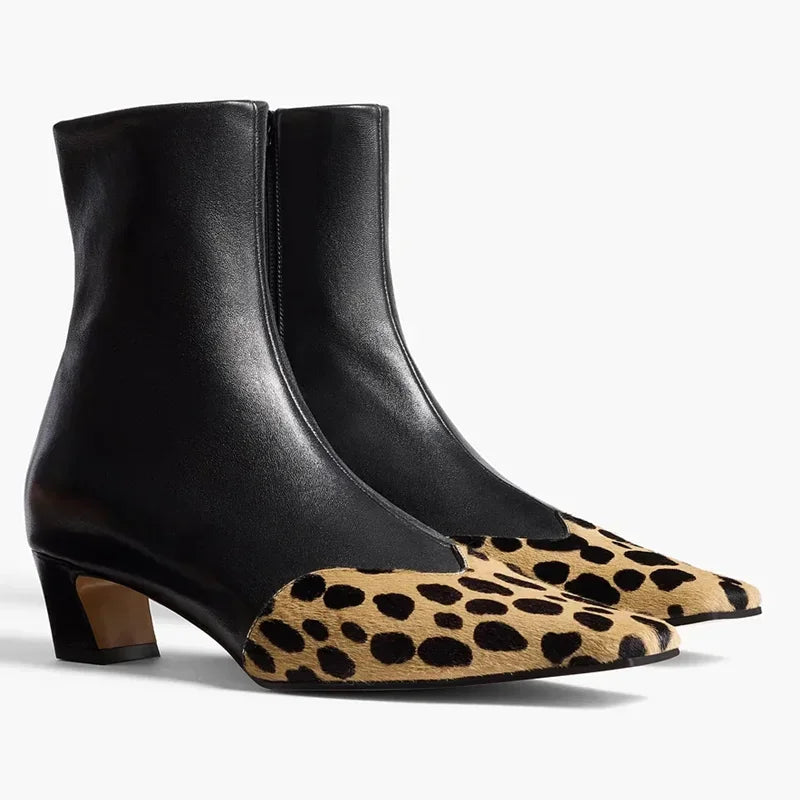 Leather Patchwork Sewing Ankle Boots Sexy Square Toe Zipper Thin Heel Accept Customized New Arrivals Fashion Women Boots