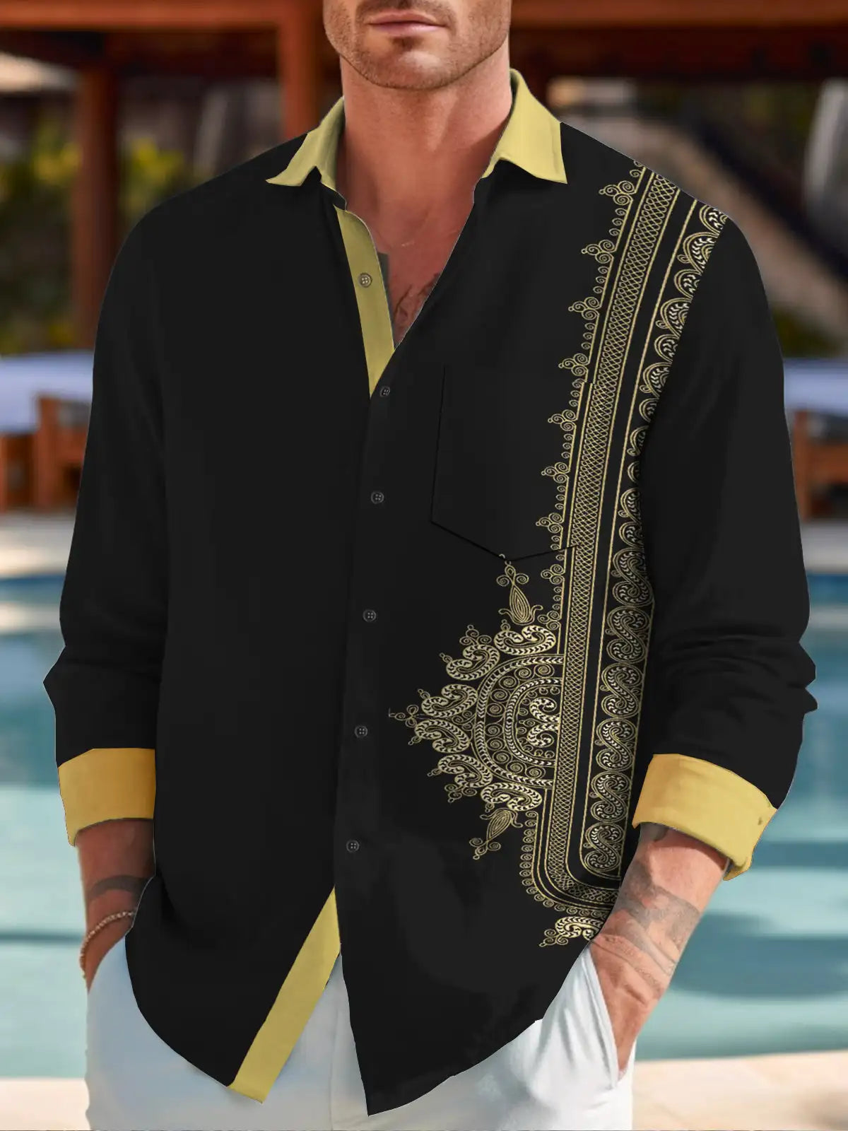 Men's shirts, button down shirts, casual shirts, spring and summer, printed long sleeves, daily, fashionable, comfortable