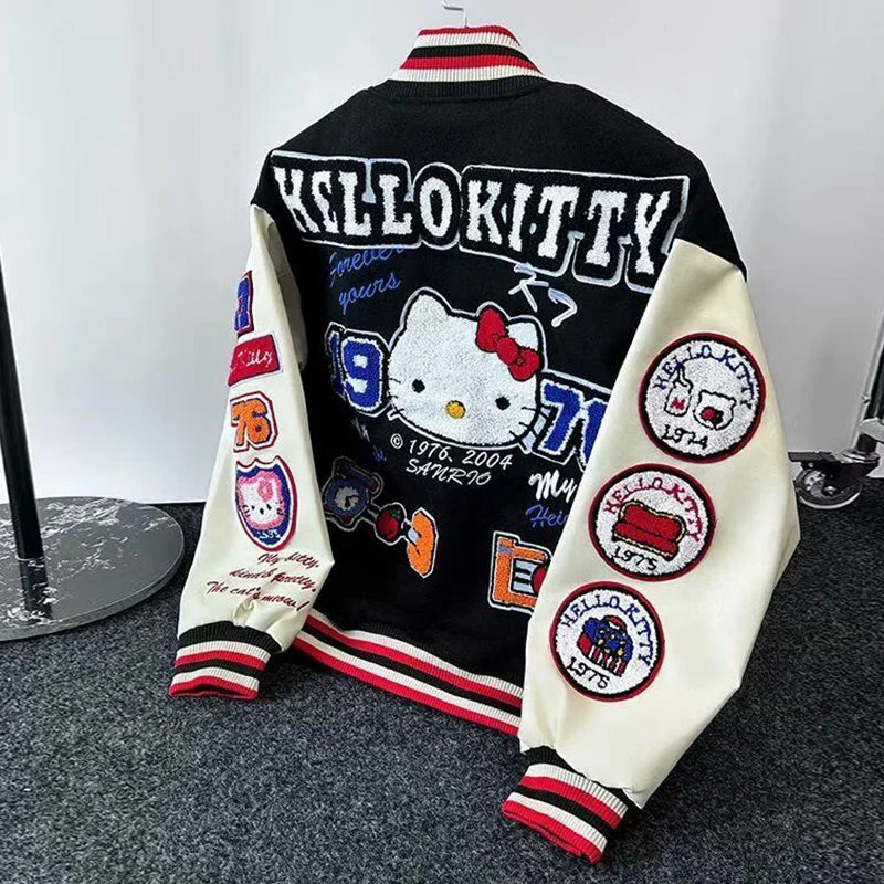 Supzoom New Arrival Rib Sleeve Top Fashion Embroidery HelloKitty Loose Cardigan Casual Pilot Ins Bomber Baseball Jacket