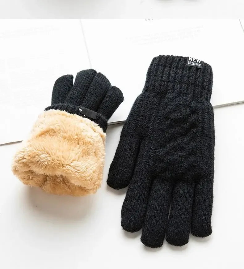 New Men's Warm Full-finger Gloves Winter Touch Screen Plus Fleece Gloves Men's Thick Knitted Cycling Gloves