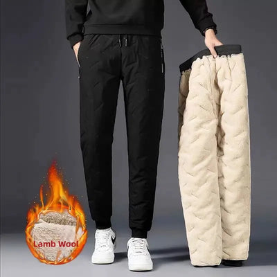 Thiened Lamb Velvet Men's Winter Outdoor Cold-resistant Warm Fce Lined Pants Large Size down Cotton Pants
