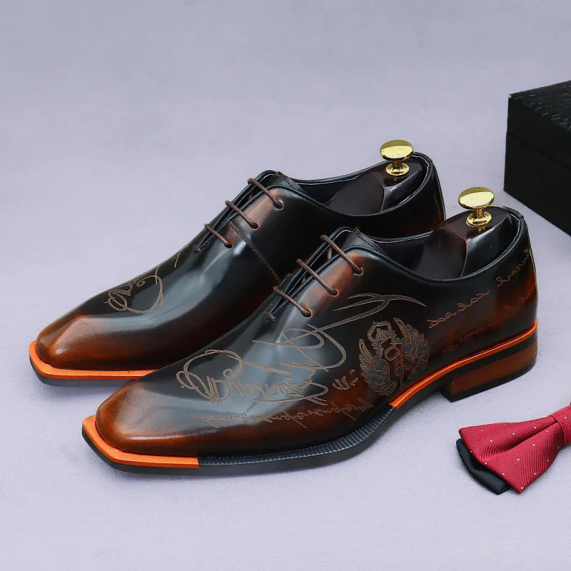 Luxury Men's Oxfords Patent Genuine Leather Male Wedding Party Dress Shoes For Men Lace-Up Office Suit Formal Derby Shoes