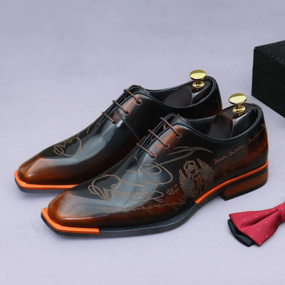 Luxury Men's Oxfords Patent Genuine Leather Male Wedding Party Dress Shoes For Men Lace-Up Office Suit Formal Derby Shoes