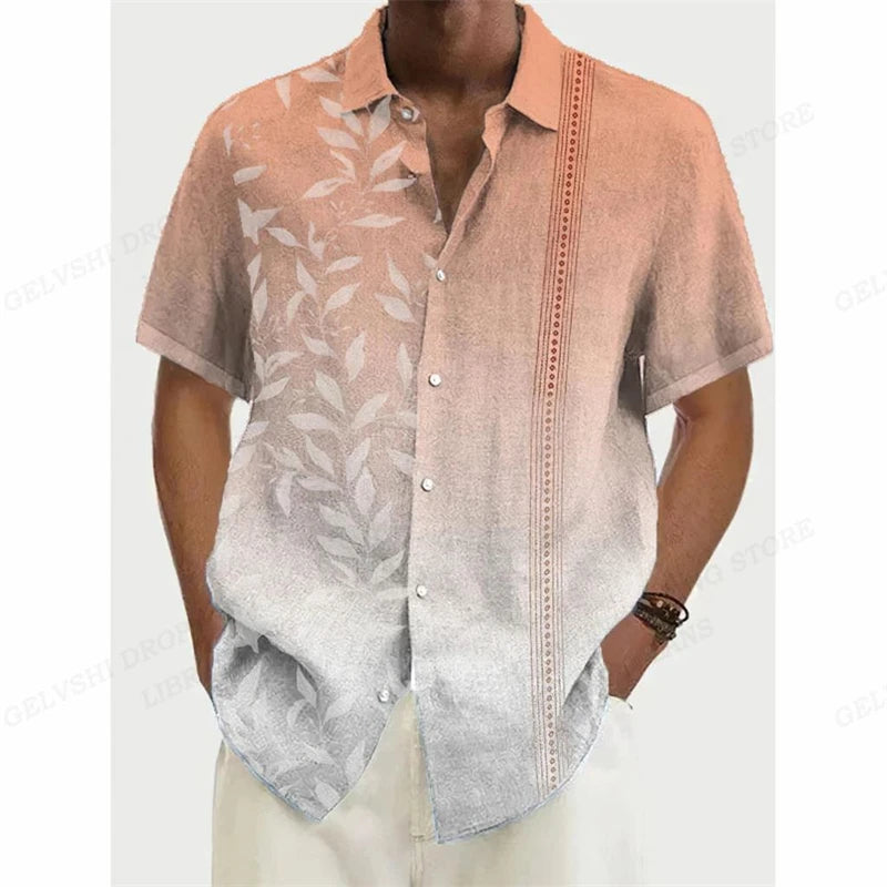 Summer Fashion Men's Hawaiian Shirts Coconut Tree Lapel Camisas Short Sleeve Shirt Floral Blouse Turn Over Collar Clothes Male