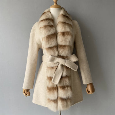 Jxwatcher Women Winter Coat with Real Fur Winter New Style Cashmere Wool Coats Ladies Fashion Luxury Warm Outerwears Female Fall