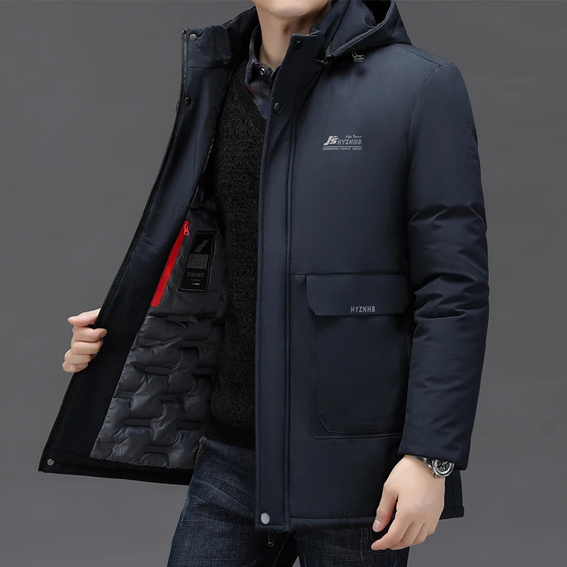 New Brand Designer Casual  Men Jacket Fashion Outwear Parkas Longline Windbreaker Coats Top Quality Winter Thicken Men Clothing