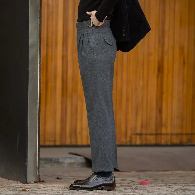 2024 Autumn Winter Men's New Loose Wool Cashmere Straight Pants Men High Waist Suit Trousers Male Solid Color Casual Pants F357