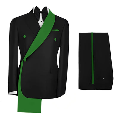 Fashionable Men's Suit 2 piece Set Black Jacket With Gold Collar Wedding Groom Tuxedo Classic Men's Tailored Blazer Pants