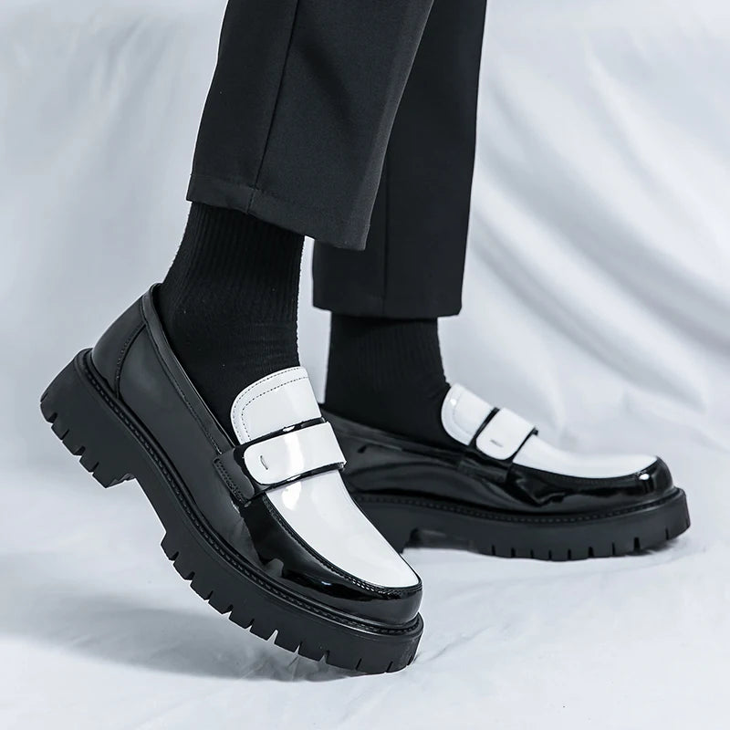 Fashion High-quality Loafers Men Round Head Shoes Business Formal Designer Leather Shoes Slip-on Thick Soled Party Wedding Shoes