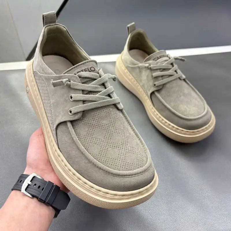 Summer New Lightweight Thick Bottom Casual Shoes Easy to Wear Slip on Lazy Person Cowhide Leather Shoes Breathable Rubber Sole