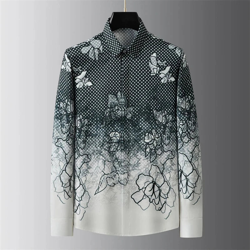 High-end men's shirt printed men's shirt long-sleeved lapel shirt daily outdoor shopping comfortable fabric large size xs-6xl