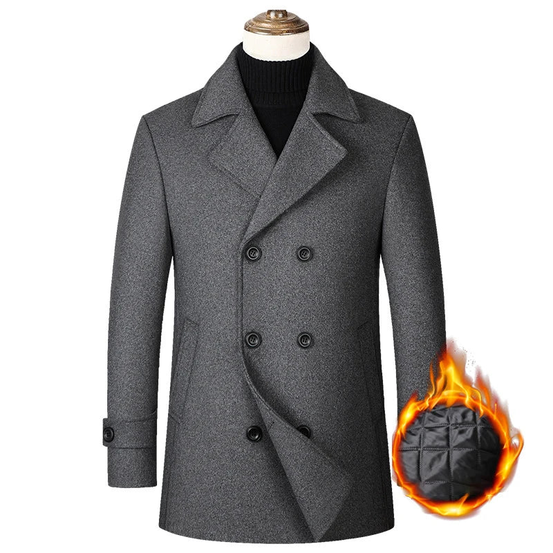 Eur Sizes Male Casual Business Jacket Autumn and Winter High-end Double-breasted Men's Woolen 40% Wool Coat Warm Trench Coat
