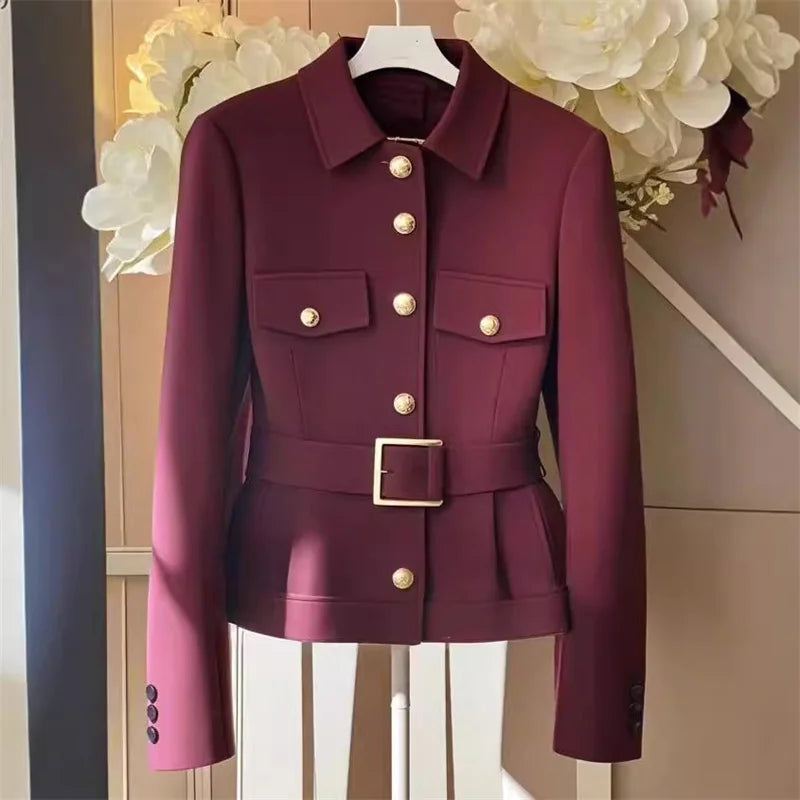 2025 New Korean Fashion Autumn Winter Jackets Ladies  Top Temperament Waist Long-sleeved Casual Elegant Outwear Women's Clothing