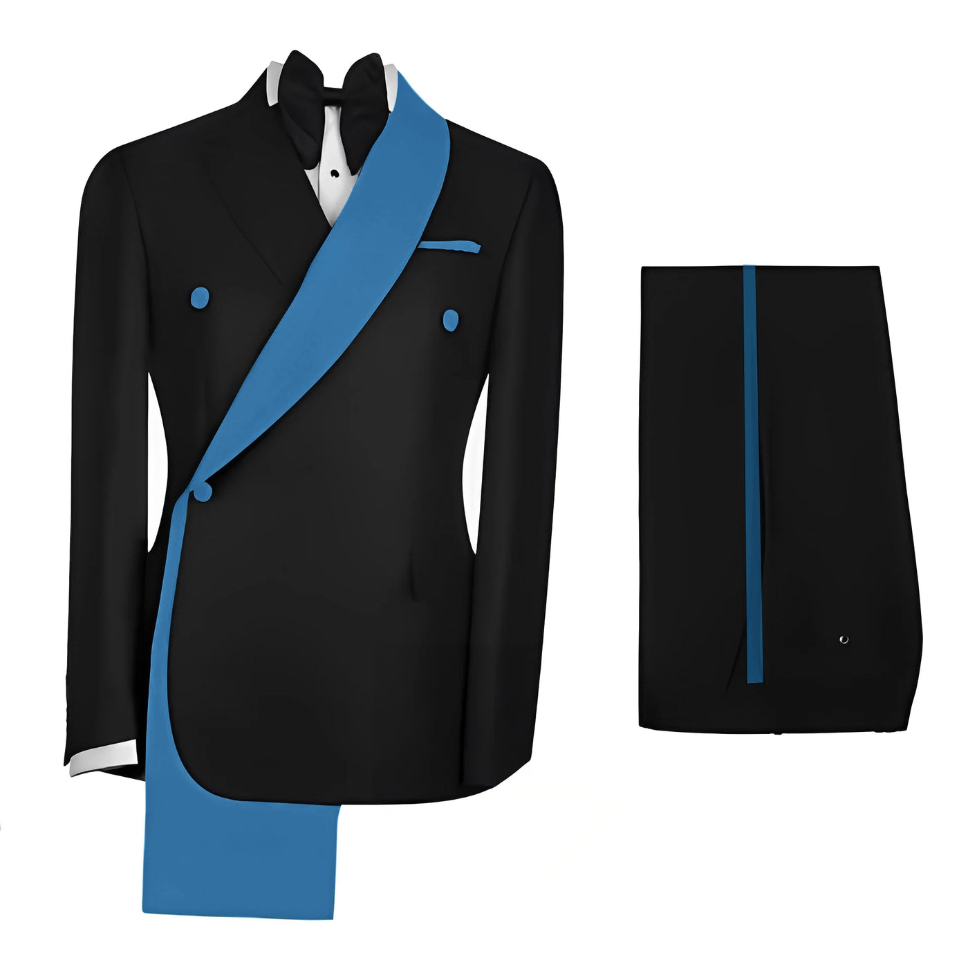 Fashionable Men's Suit 2 piece Set Black Jacket With Gold Collar Wedding Groom Tuxedo Classic Men's Tailored Blazer Pants