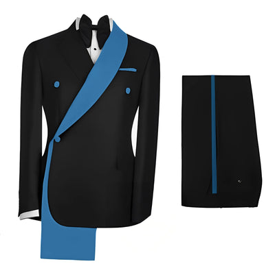 Fashionable Men's Suit 2 piece Set Black Jacket With Gold Collar Wedding Groom Tuxedo Classic Men's Tailored Blazer Pants