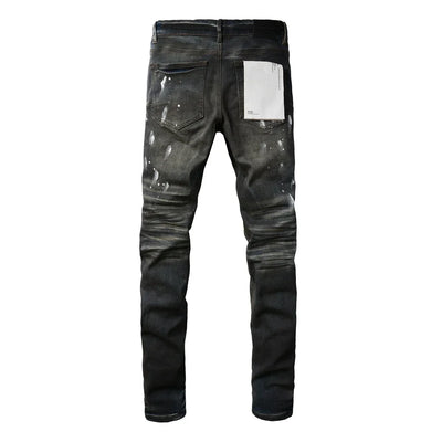 High Street Ripped Black American Jeans Paint Brand 9036 Pants for Women Fashionable Casual Torn Denim Skinnies