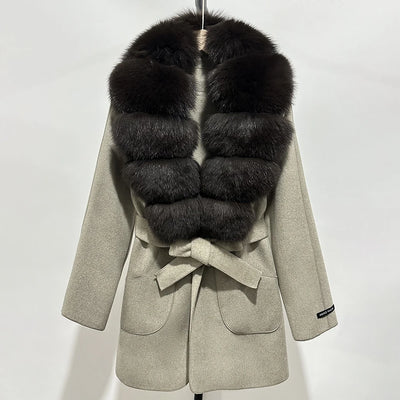Wool Blend Jacket Autumn Women Winter Fashion Real Fox Fur Collar European Fahsion Woolen Coat Natural Fur Collar Coat Female